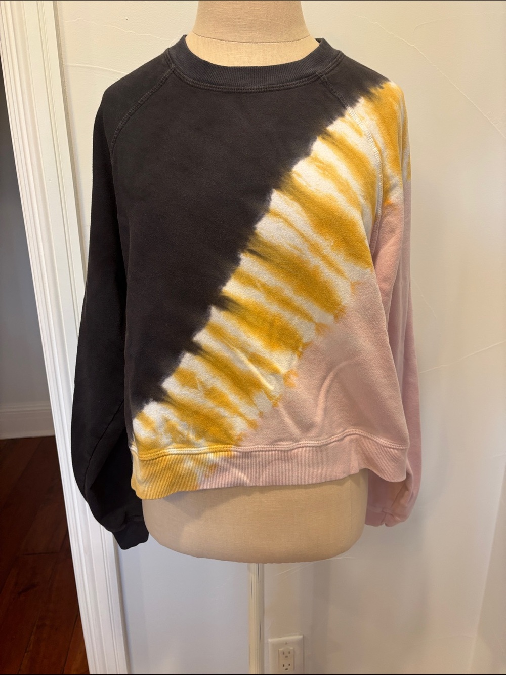 Electric & Rose Tie-Dye Crewneck Sweatshirt in Black, Yellow & Pink